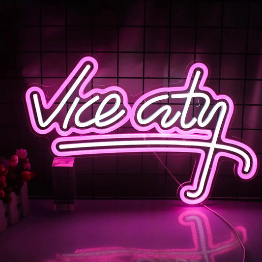 Vice City Neon Sign for Wall Decor USB Powered LED Neon Light For Bedroom Game Room Bar Party Decor Man Cave Home Artwork Gifts