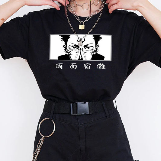Jujutsu Kaisen Sukuna Eyes Women Anime T Shirt 2022 Summer Round Neck Y2K Funny Polyester Manga T-shirt Graphic Streetwear