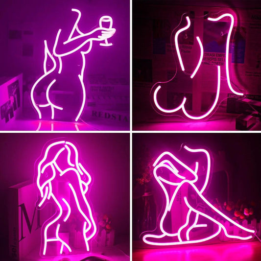 Pink Woman Wine Glass Neon Sign LED Sexy Lady Neon Signs For Bar Party Restaurant Shop Neon Light Acrylic USB Neon Lamps - NEOstore
